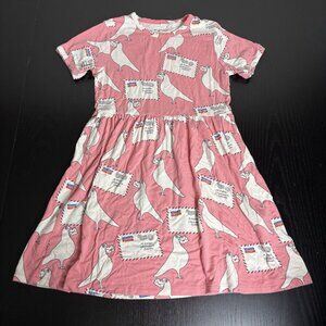 MINI RODINI Girls Size 7-9 US Pigeon Bird Print Dress Short Sleeves